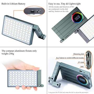 GODOX M1 RGB Video Light Pocket Size On-Camera Rechargeable Battery Creative Light 2500-8500K Color ...