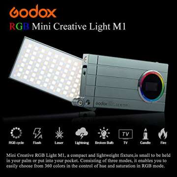 GODOX M1 RGB Video Light Pocket Size On-Camera Rechargeable Battery Creative Light 2500-8500K Color Temperature 0-360 Full Color for Sony Canon Nikon Fuji DSLR Camera Video Portrait
