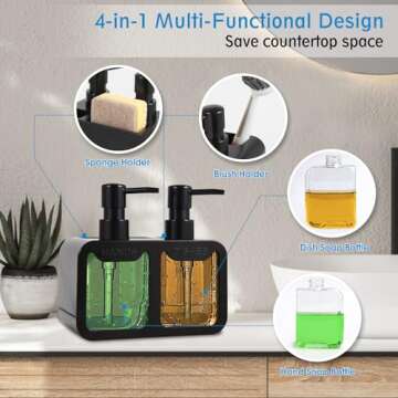 Kitchen Soap Dispenser Set, with Hand and Dish Soap, Sponge Caddy and Brush Holder 4-in-1 Kitchen Du...