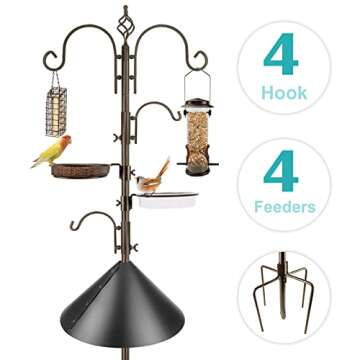 Bird Feeding Station Kit with Squirrel Baffle and Suet Cage Wild Bird Feeder Kit with Mesh Tray, Fruit Hook, and Double W Hook for Attracting Wild Birds