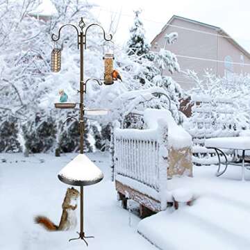 Bird Feeding Station Kit with Squirrel Baffle and Suet Cage Wild Bird Feeder Kit with Mesh Tray, Fruit Hook, and Double W Hook for Attracting Wild Birds
