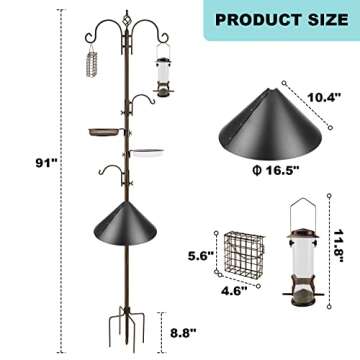 Bird Feeding Station Kit with Squirrel Baffle and Suet Cage Wild Bird Feeder Kit with Mesh Tray, Fruit Hook, and Double W Hook for Attracting Wild Birds