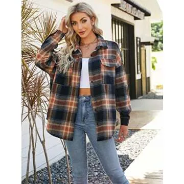 Blooming Jelly Women's Button Down Flannel Shirts Plaid Shacket Long Sleeve Collared Business Casual...