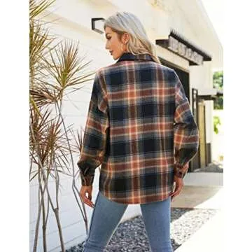 Blooming Jelly Women's Button Down Flannel Shirts Plaid Shacket Long Sleeve Collared Business Casual Tops Work Blouses(Medium,Sandy Brown and Black Plaid)