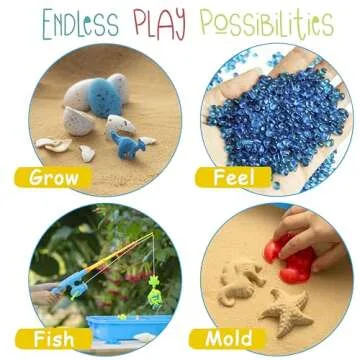 Kipipol Sensory Bin W 1.5 LB Play Sand, 10 Sand Toys, 6 Sea Animal Toys, Dino Eggs, 1000 Crystals -Sensory Toys for Toddlers 3-4, 5-7, Fine Motor Skills Toys and Sensory Activities for Kids Ages 3+