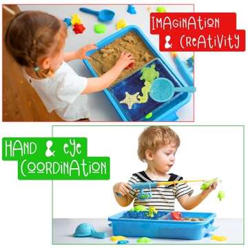 Kipipol Sensory Bin W 1.5 LB Play Sand, 10 Sand Toys, 6 Sea Animal Toys, Dino Eggs, 1000 Crystals -Sensory Toys for Toddlers 3-4, 5-7, Fine Motor Skills Toys and Sensory Activities for Kids Ages 3+
