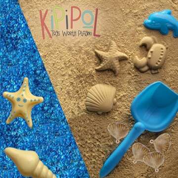 Kipipol Sensory Bin W 1.5 LB Play Sand, 10 Sand Toys, 6 Sea Animal Toys, Dino Eggs, 1000 Crystals -Sensory Toys for Toddlers 3-4, 5-7, Fine Motor Skills Toys and Sensory Activities for Kids Ages 3+