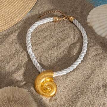 XUN Zhe Boho Conch Shell Starfish Pendant Necklace Ocean Animal Sea Shell Statement Necklace Bohemian Beach Spiral Shell Clavicle Necklace Jewelry for Women (Conch Gold)