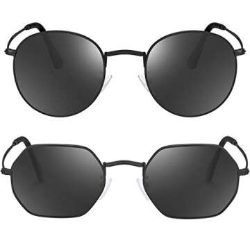 GRFISIA Small Round Polarized Sunglasses Women and Men Vintage Hexagon Square Sun glasses UV400 Protection