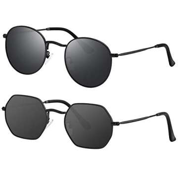 GRFISIA Small Round Polarized Sunglasses Women and Men Vintage Hexagon Square Sun glasses UV400 Protection