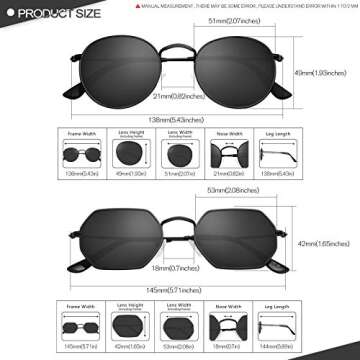 GRFISIA Small Round Polarized Sunglasses Women and Men Vintage Hexagon Square Sun glasses UV400 Protection