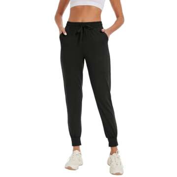 BATHRINS Women Tapered Joggers with Pockets – Casual Yoga High Waist Sweatpants Black