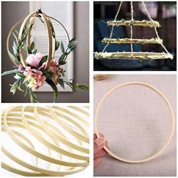 12 Pack Wooden Bamboo Floral Hoop Large Wooden Wreath Hoop Craft Rings Bamboo Circles Macrame Hoops Rings for DIY Dream Catcher, Wedding Wreath Decor, Wall Hanging Crafts(6/8/ 10/12 inch)