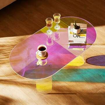 VEVOR Acrylic Coffee Table, Iridescent Acrylic End Table, Colorful Acrylic Side Table 37.4 in (L) x 19.7 in (W) x 13.8IN (H) for Coffee, Drink, Food, Snack Used in Living Room, Courtyard, Terrace