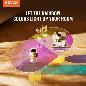 VEVOR Acrylic Coffee Table, Iridescent Acrylic End Table, Colorful Acrylic Side Table 37.4 in (L) x 19.7 in (W) x 13.8IN (H) for Coffee, Drink, Food, Snack Used in Living Room, Courtyard, Terrace