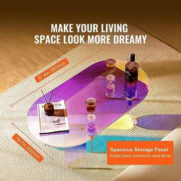 VEVOR Acrylic Coffee Table, Iridescent Acrylic End Table, Colorful Acrylic Side Table 37.4 in (L) x 19.7 in (W) x 13.8IN (H) for Coffee, Drink, Food, Snack Used in Living Room, Courtyard, Terrace