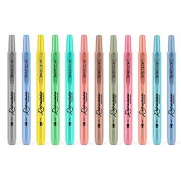 WRITECH Retractable Highlighters: 12 Assorted Colors with Chisel Tip for Aesthetic Highlighting