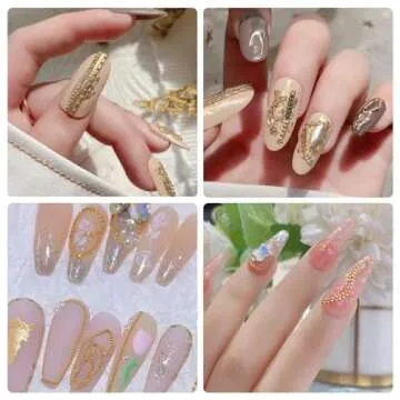 JERCLITY 8 Strips 19.7in Gold Nail Chains for Nail Art 3D Gold Nail Charms Metal Nail Art Chains Punk Nail Studs Jewelry Accessories for Women Nail Art