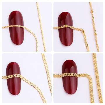 JERCLITY 8 Strips 19.7in Gold Nail Chains for Nail Art 3D Gold Nail Charms Metal Nail Art Chains Punk Nail Studs Jewelry Accessories for Women Nail Art