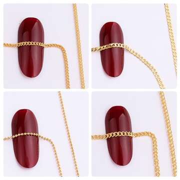 JERCLITY 8 Strips 19.7in Gold Nail Chains for Nail Art 3D Gold Nail Charms Metal Nail Art Chains Punk Nail Studs Jewelry Accessories for Women Nail Art
