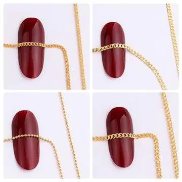 JERCLITY 8 Strips 19.7in Gold Nail Chains for Nail Art 3D Gold Nail Charms Metal Nail Art Chains Punk Nail Studs Jewelry Accessories for Women Nail Art