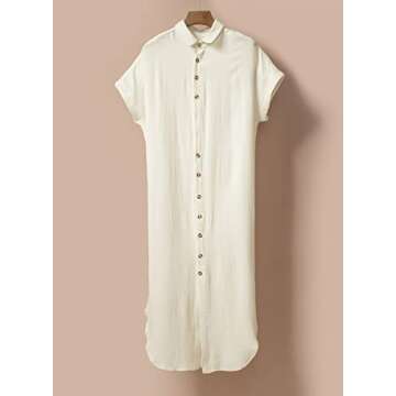 Dokotoo Swimsuit Beach Cover Ups for Women 2024 Vacation Outfits Summer Dresses Button Down Long Kimonos Cardigan Short Sleeve Side Split Casual Solid Loose Fit Fashion Bathing Suit Apricot Small