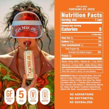 GORGIE Sugar Free Natural Energy Drinks, Jaclyn Hill Orange Twist (12 Pack) Healthy Sparkling Energy Drinks Natural Coffee Replacement with Green Tea Caffeine and Biotin, Vegan, Low Calorie