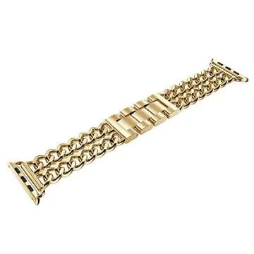 Seoaura Compatible Apple Watch Band for Woman Man 45mm 49mm 42mm 44mm, Stainless Steel Metal Cowboy Chain Style Replacement iWatch Ultra Series 9 8 7 6 5 4 3 2 1 SE Nike+ Sports Strap Wristband (Gold,