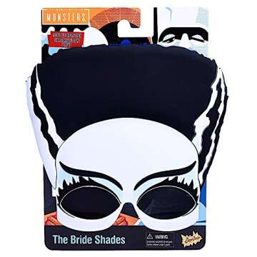 Sun-Staches Bride of Frankenstein Sunglasses Costume Accessory, UV 400 Lenses, Black Hairdo Mask, One Size Fits Most