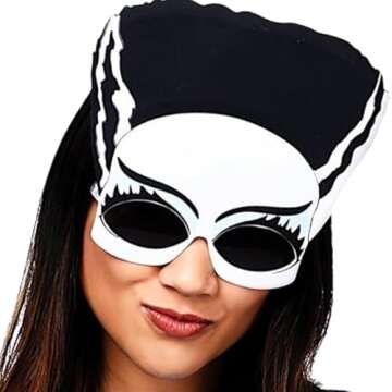 Sun-Staches Bride of Frankenstein Sunglasses Costume Accessory, UV 400 Lenses, Black Hairdo Mask, One Size Fits Most