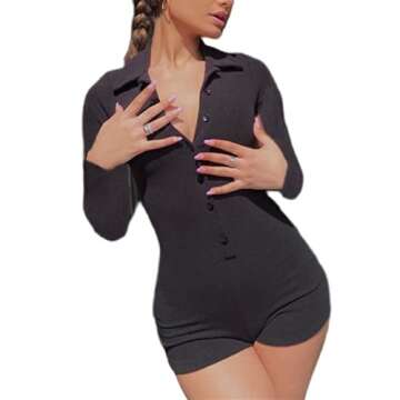 Women Jumpsuit Solid Color Short Sleeve Combi Bodysuits Bodycon Sexy Romper Overalls Shorts Y2K Playsuit (LS Black, M)
