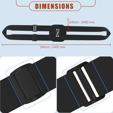 Luggage Strap, ZINZ High Elastic Suitcase Adjustable Belt Bag Bungees With Buckles And More Applications (Black-001)