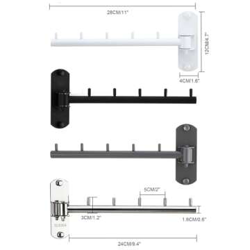 Zivisk Folding Wall Mounted Clothes Hanger Rack with Swing Arm Stainless Steel Heavy Duty Coat Hook ...