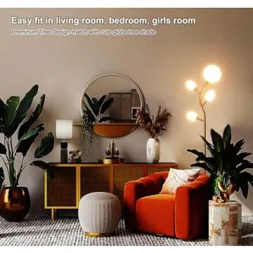 Fiqevs Tree Floor Lamp with 4 Frosted Globe and LED Bulbs, Vintage Gold Standing Lamp, torchiere Mid Century Modern Lamp for Living Room, Bedroom, Office - Antique Brass