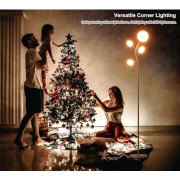 Fiqevs Tree Floor Lamp with 4 Frosted Globe and LED Bulbs, Vintage Gold Standing Lamp, torchiere Mid Century Modern Lamp for Living Room, Bedroom, Office - Antique Brass