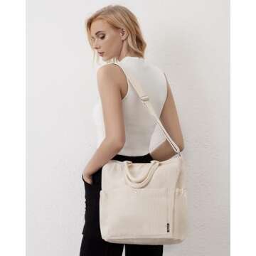 Prite Corduroy Tote Bag for Women - Large Crossbody Hobo Shoulder Bag with Pockets for Work, College...
