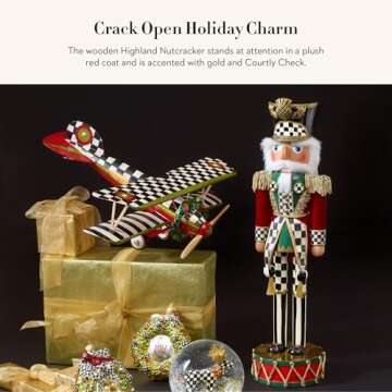 MACKENZIE-CHILDS Decorative Nutcracker Figurine, Wooden Nutcracker Christmas Home Decor, Tall Highland