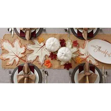 DII Fall Table Runner with Embroidered Leaves for Thanksgiving