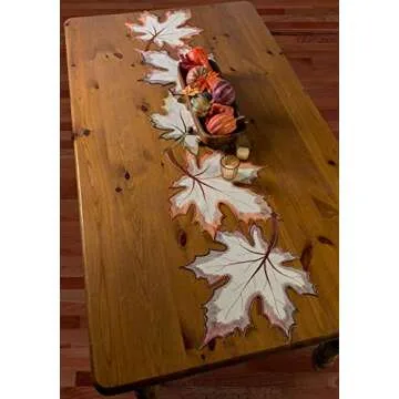 DII Fall Table Runner with Embroidered Leaves for Thanksgiving