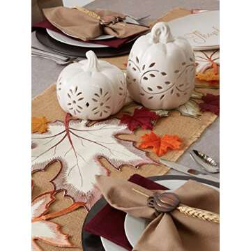 DII Fall Table Runner with Embroidered Leaves for Thanksgiving