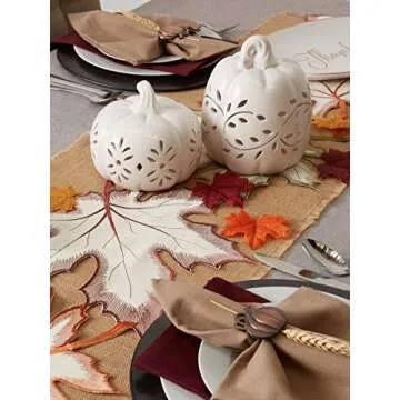 DII Fall Table Runner with Embroidered Leaves for Thanksgiving
