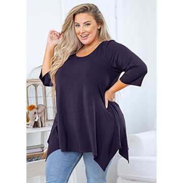 AusLook Plus Size Tops for Women 3/4 Sleeve Navy Blue 1X Crewneck Tunic Clothing Flowy Blouse Loose ...