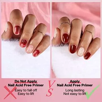 Morovan Acid Free Nail Primer - Professional Gel Nail Primer for Acrylic and Gel Nail Polish No Lift Primer Nail Prep Bond 0.5 oz No Burn Fast Air Dry Nail Bonder for UV Gel Supplies Set