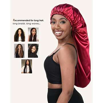 Long Satin Bonnet for Curly Hair - Adjustable & Soft