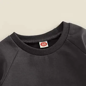 Newborn Infant Baby Boy Girl Basic Plain Pocket Long Sleeve Romper Bodysuit Tops Solid Fall Outfit Clothes (Black Gray, 6-12 Months)