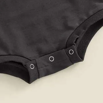 Newborn Infant Baby Boy Girl Basic Plain Pocket Long Sleeve Romper Bodysuit Tops Solid Fall Outfit Clothes (Black Gray, 6-12 Months)