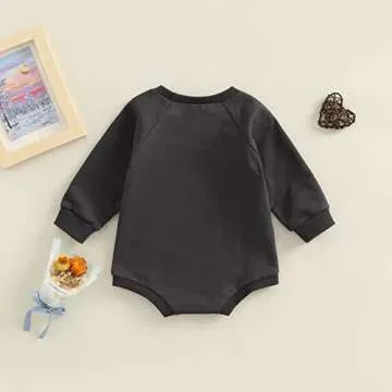 Newborn Infant Baby Boy Girl Basic Plain Pocket Long Sleeve Romper Bodysuit Tops Solid Fall Outfit Clothes (Black Gray, 6-12 Months)