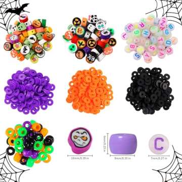 Gushu 850 Pcs Halloween Clay Beads Charms for Bracelet Necklace Earring Jewelry Making Kit, Cute Fun Heishi Polymer Clay Beads Pony Beads Glow Letter Beads for Women
