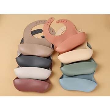 Socub Silicone Baby Bibs, Waterproof Silicone Bibs for Babies & Toddlers, BPA Free, with Food Catcher Pocket, Apricot, Cream