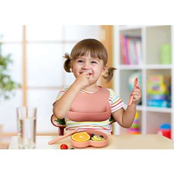 Socub Silicone Baby Bibs, Waterproof Silicone Bibs for Babies & Toddlers, BPA Free, with Food Catcher Pocket, Apricot, Cream